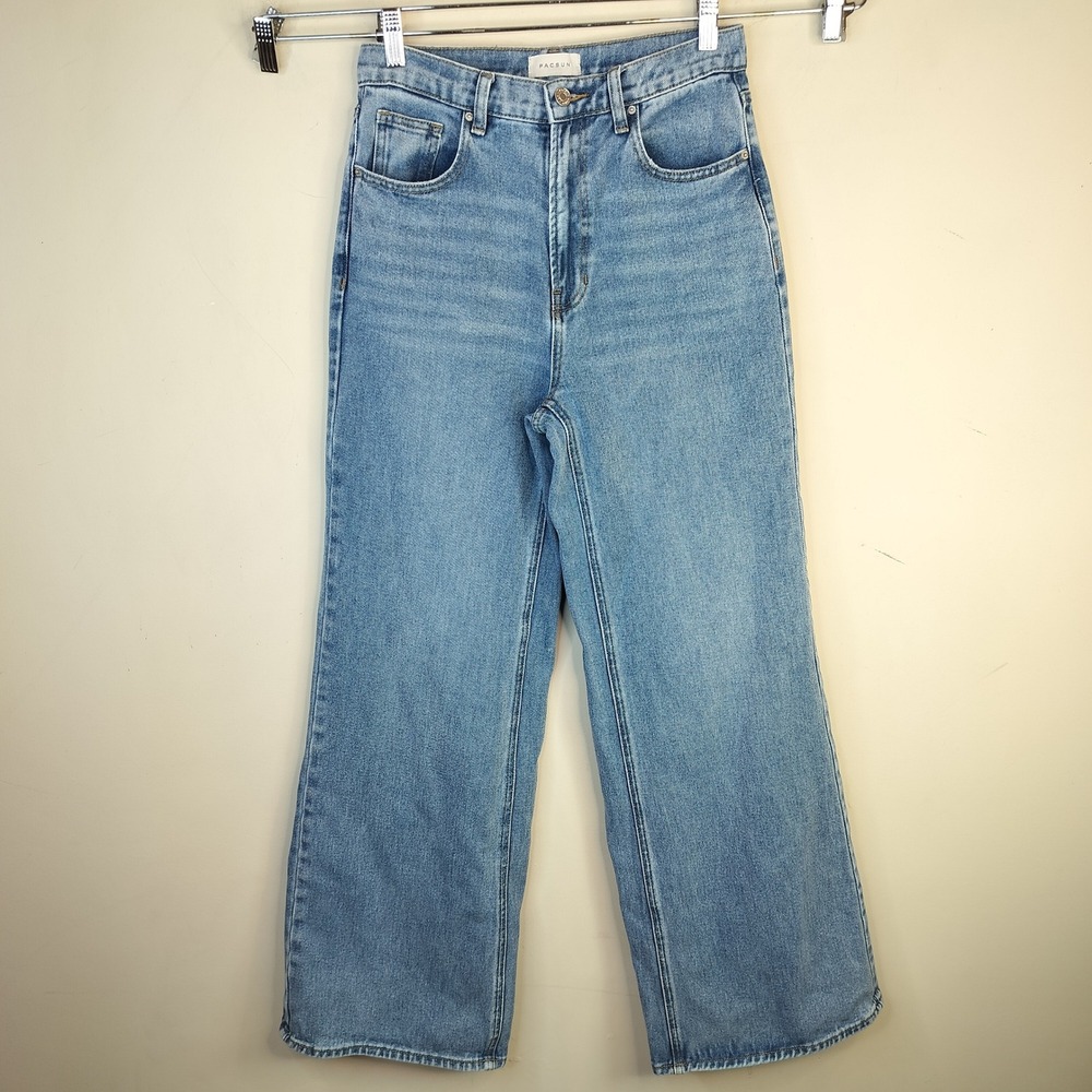 PacSun Wide Leg Jeans Womens 26‎ High Waist Light Wash Denim Skater Blue
